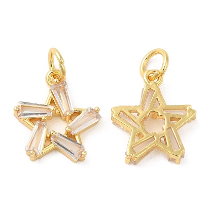 Rack Plating Brass Pave Clear Cubic Zirconia Pendants, Star Charms, with Jump Ring, Long-Lasting Plated, Lead Free & Cadmium Free