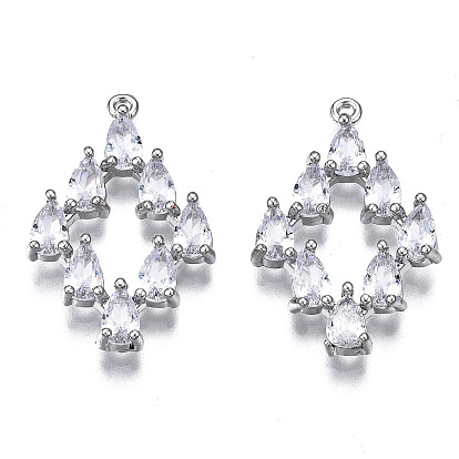 Подвески из прозрачного фианита с инкрустацией из латуни, без кадмия, без никеля и без свинца, ромб