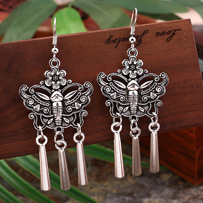 Vintage Silver Butterfly Tassel Earrings - Bohemian Ethnic Pendant Ear Jewelry.