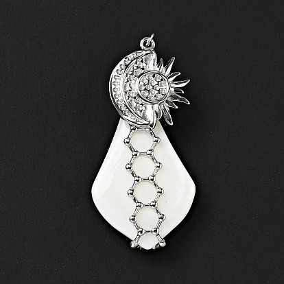 Natural White Shell Pendants, Teardrop Charm, with Stainless Steel Color Plated 304 Stainless Steel Moon and Sun Findings and Jump Ring