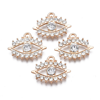 Alloy Pendants, with Rhinestone, Light Gold, Cadmium Free & Lead Free, Horse Charms Eye