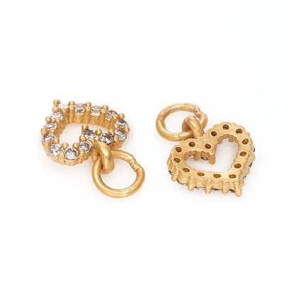 Electroplated Brass Micro Pave Cubic Zirconia Charms, with Jump Ring, Long-Lasting Plated, Heart