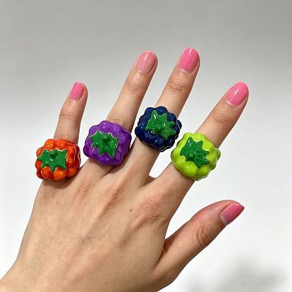 Манжета из сплава с эмалью, открытые кольца, клубника, широкая полоса кольца, золотые