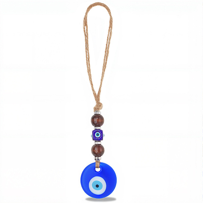1 Кулон из синего стекла в виде сглаза, с деревянными бусинами и пеньковой веревкой