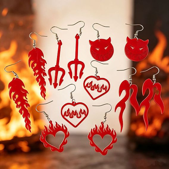 Boucles d'oreilles pendantes en acrylique pour Halloween, rouge