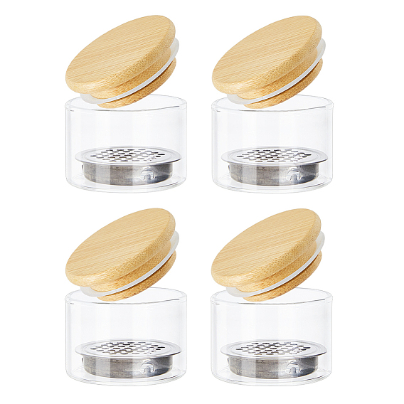 Стеклянная подставка для ногтей, с бамбуковой крышкой и сеткой из нержавеющей стали, маникюрные инструменты