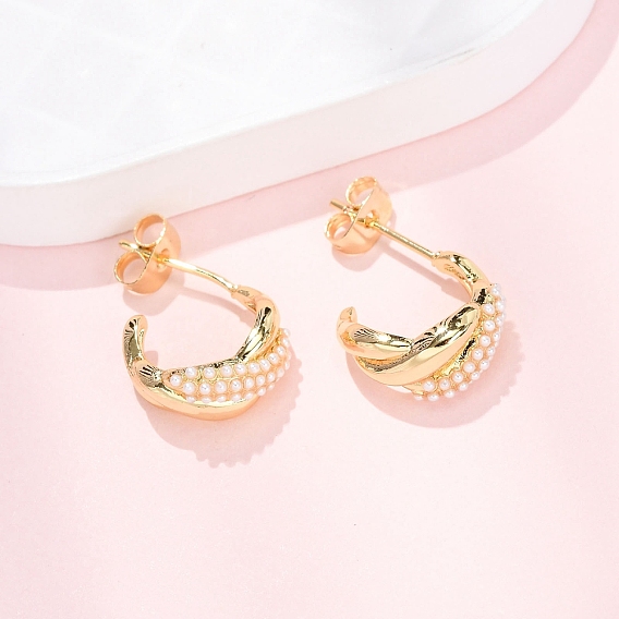 Латунные серьги-гвоздики в форме буквы С, с ABS имитации жемчуга