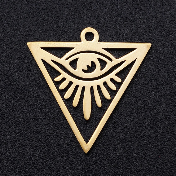 201 Stainless Steel Pendants, Filigree Joiners Findings, Laser Cut, Triangle with Eye, All Seeing Eye