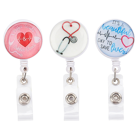 ABS Plastic Retractable Badge Reel, Card Holders, with Iron Alligator Clips, Flat Round
