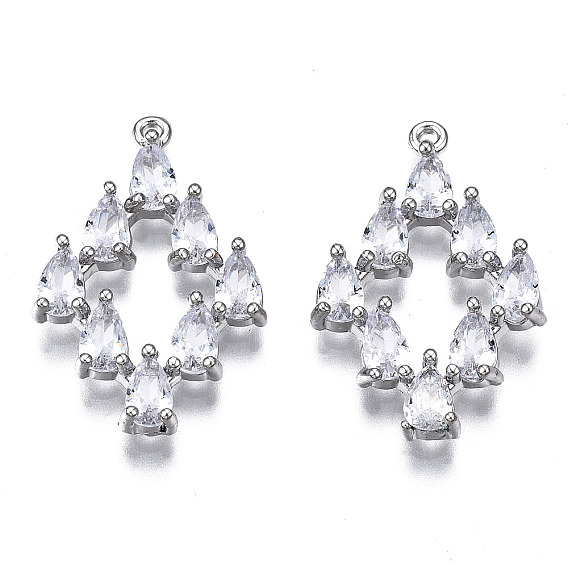 Подвески из прозрачного фианита с инкрустацией из латуни, без кадмия, без никеля и без свинца, ромб