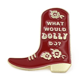 Boot with Word WHAT WOULD DOLLY DO Enamel Pins, Golden Zinc Alloy Brooches
