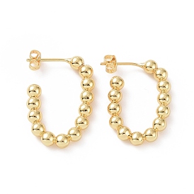 Brass Beaded Oval Stud Earrings, Half Hoop Earrings for Women