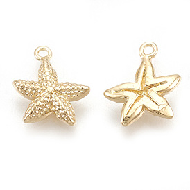 Brass Charms, Real 18K Gold Plated, Starfish/Sea Stars