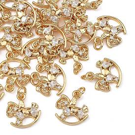 Dijes de latón pavé de circonitas cúbicas transparentes de Shegrace, mecedora encantos de caballos, sin cadmio y níque y plomo, larga duración plateado