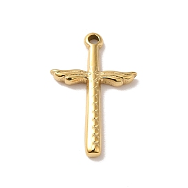 304 Stainless Steel Pendants, Cross with Wing Charm