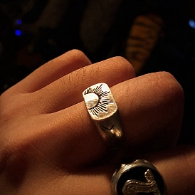 Alloy Finger Rings for Men, Rectangle with Sun