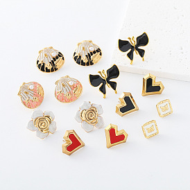 304 boucles d'oreilles en acier inoxydable et émail pour femme, or