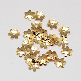 6-Petal Flower Brass Bead Caps, Cadmium Free & Nickel Free & Lead Free, 6x1mm, Hole: 0.5mm