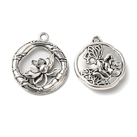 Tibetan style Alloy Pendants, Flat Round with Lotus