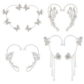 4 пара 4 серьги-каффы в форме бабочки из сплава со стразами, латунные серьги-альпинисты с запахом для девочек и женщин