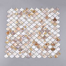 Cabochons en mosaïque de coquillages d'eau douce naturels, feuille de ginkgo, dos plat