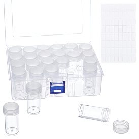 24pcs Column PP Plastic Stroage Bottles, with Self-adhesive Labels & Plastic Rectangle Box, for Diamond Painting Storage