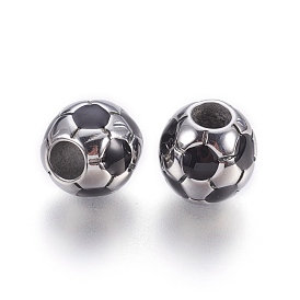 304 Stainless Steel Enamel European Beads, Large Hole Beads, FootBall/Soccer Ball