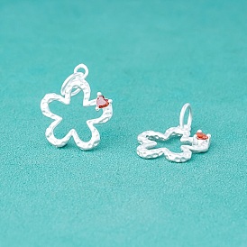 925 подвески из стерлингового серебра с оранжево-красными кубическими цирконами, полые цветок прелести, с прыжковых колец