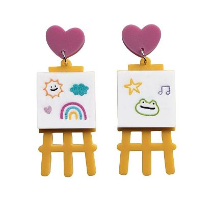 Акриловые болтаться серьги стержня, сердце с чертежной доской, платина