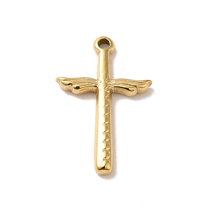 304 Stainless Steel Pendants, Cross with Wing Charm