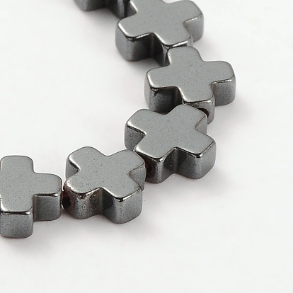 Electroplate Gorgeous Cross Non-magnetic Synthetic Hematite Beads Strands, 6x6x2mm, Hole: 1mm, about 63pcs/strand, 15.35 inch
