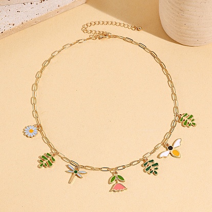 Colliers à pendentifs multiples en alliage de zinc émaillé avec abeilles et fleurs pour femmes, colorées