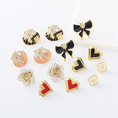 304 boucles d'oreilles en acier inoxydable et émail pour femme, or