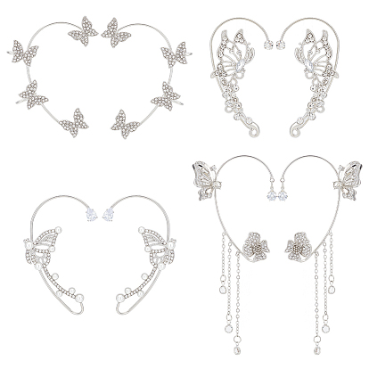 4 пара 4 серьги-каффы в форме бабочки из сплава со стразами, латунные серьги-альпинисты с запахом для девочек и женщин