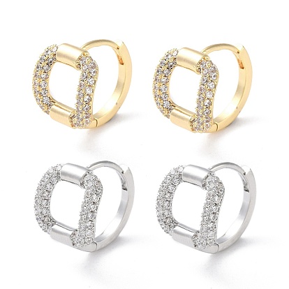 Brass Micro Pave Cubic Zirconia Hoop Earrings, Hollow Square