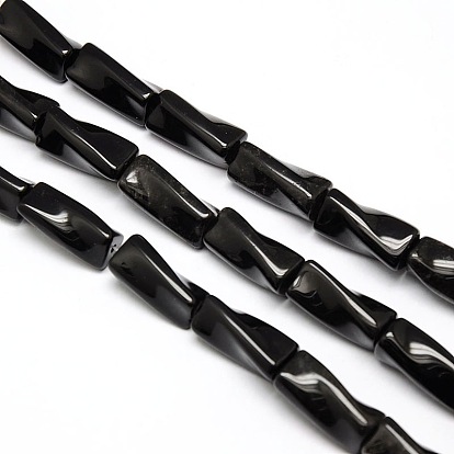 Natural Obsidian Twist Column Beads Strands, 21x10x10mm, Hole: 1mm, about 20pcs/strand, 15.74 inch