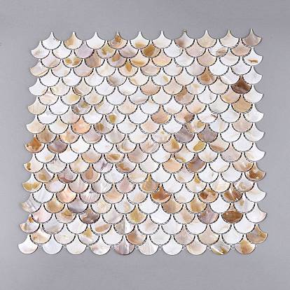 Cabochons en mosaïque de coquillages d'eau douce naturels, feuille de ginkgo, dos plat