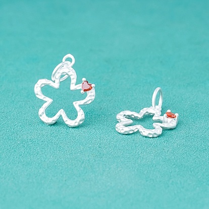 925 подвески из стерлингового серебра с оранжево-красными кубическими цирконами, полые цветок прелести, с прыжковых колец