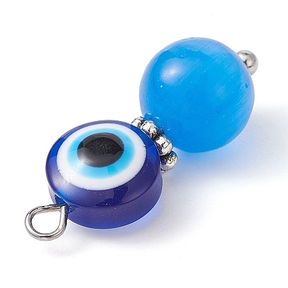 Evil Eye Resin Pendants, Lucky Eye Charms with Cat Eye Round Beads and Antique Silver Tone Alloy Beads