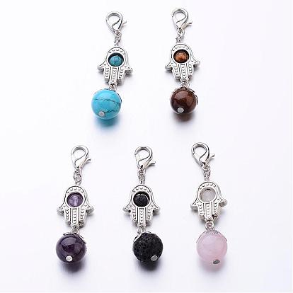 Драгоценный камень подвески, hamsa рука / рука fatima / рука miriam, Сплав с когтя омара застежками и железа выводы