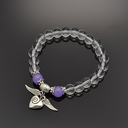 Стеклянные бисера браслеты простирания, с подвесками в форме сердца и крыльев из сплава в тибетском стиле