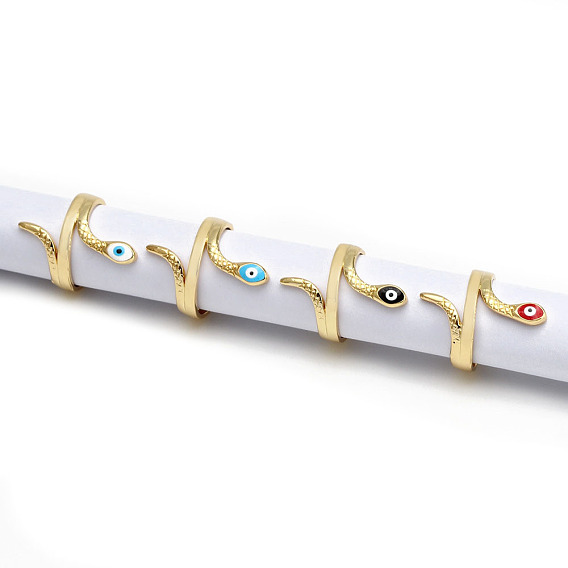 Латунные эмалевые манжетные кольца для женщин, змея со злым глазом