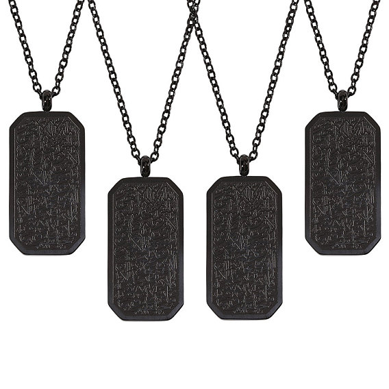 4Pcs Stainless Steel Embossed Rectangle Tag Pendant Necklaces