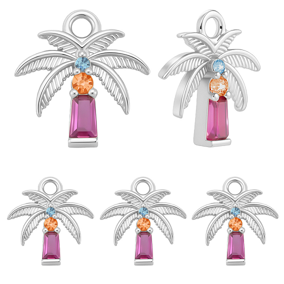 10Pcs Brass Micro Pave Cubic Zirconia Pendants, Coconut Tree Charms
