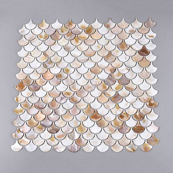 Natural Freshwater Shell Mosaic Tile Cabochons, Ginkgo Leaf, Flat Back
