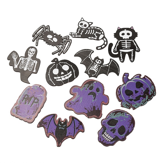 Большие деревянные подвески с принтом в стиле Хэллоуина