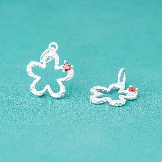 925 подвески из стерлингового серебра с оранжево-красными кубическими цирконами, полые цветок прелести, с прыжковых колец