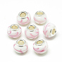Handmade Lampwork European Beads, with Brass Double Cores, Large Hole Beads, Rondelle, Silver Color Plated