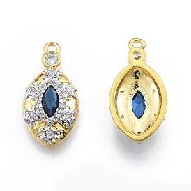 Ion Plating(IP) Brass Micro Pave Clear Cubic Zirconia Pendants, with Glass, Oval