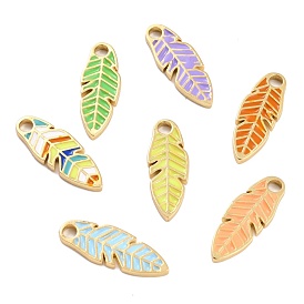 Golden Plated Brass Enamel Pendants, Long-Lasting Plated, Feather